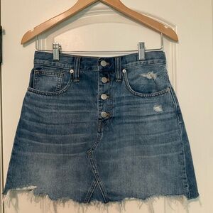 Madewell Blue Denim Frayed Mini Skirt